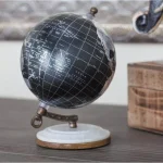 LITTON LANE Modern Reflections 7 in. Decorative Black and Silver Table Globe with Marble and Mango Wood Base thumbnail 1