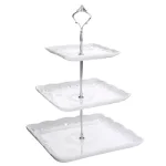 MALACASA 3-Tiered White Porcelain Square Cupcake Tower Stand - Elegant Dessert Serving Tray thumbnail 1