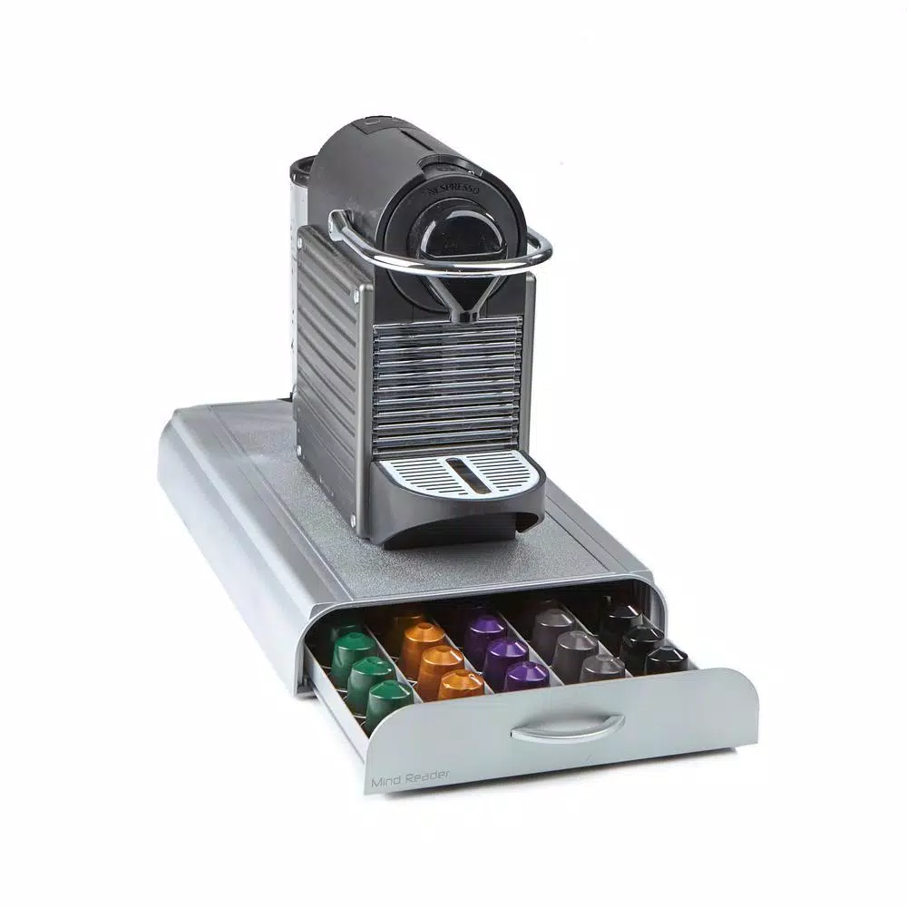 Mind Reader Anchor Nespresso Capsule Storage Drawer, Silver 50-Capacity Espresso Pod Organizer