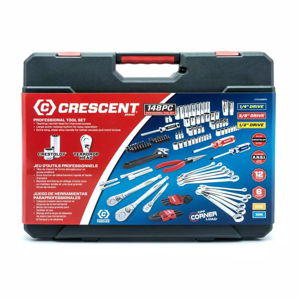 Crescent 148-Piece Mechanics Tool Set with 1/4 in., 3/8 in., and 1/2 in. Drives