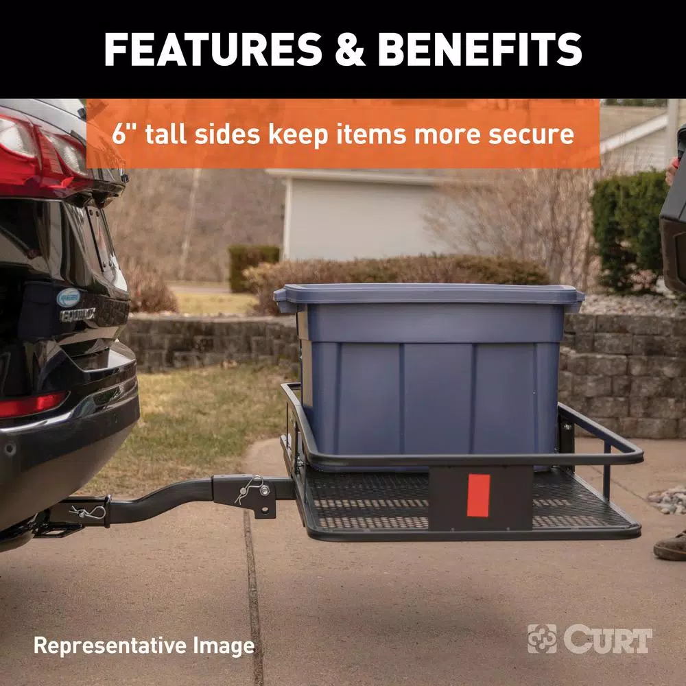 CURT 60" x 24" Black Steel Basket Cargo Carrier, 2" Fixed Shank, 500 lb. Capacity