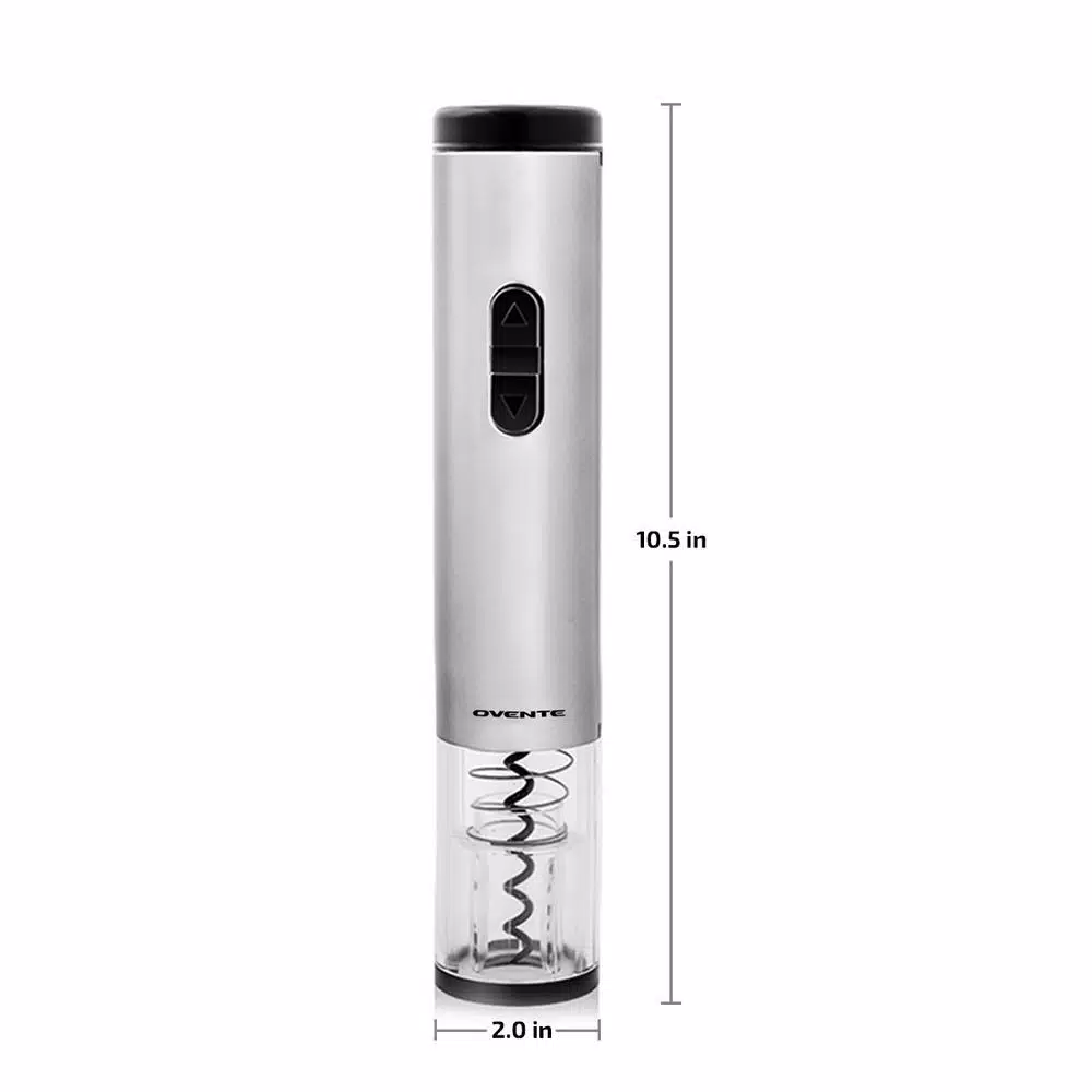 Ovente Electric Wine Bottle Opener with Foil Cutter and LED Light, Stainless Steel, Silver