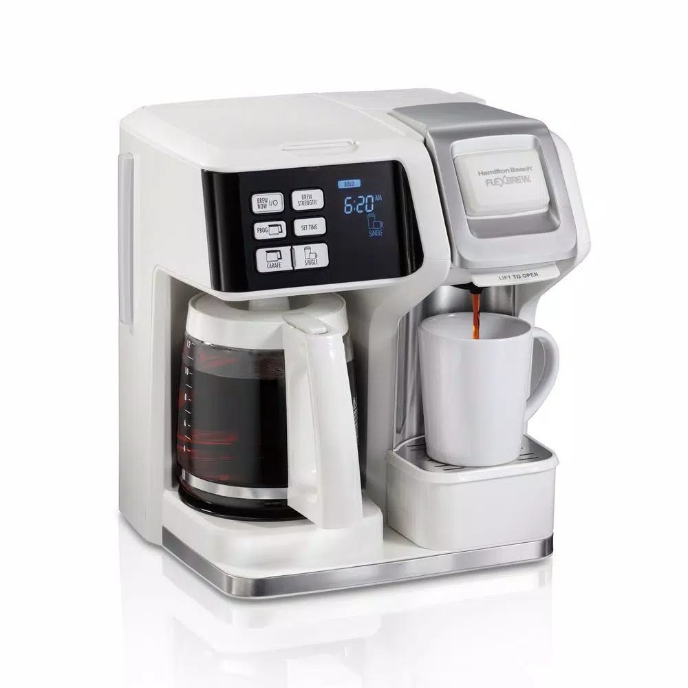 Hamilton Beach FlexBrew 2-Way Coffee Maker, 12-Cup Carafe and Single-Serve Pod Brewer, White