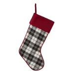 Glitzhome 20 in. Black and White Plaid Fabric Christmas Stocking with Red Rim thumbnail 1
