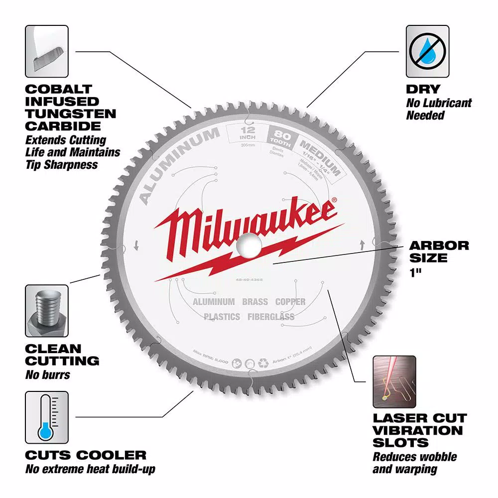 Milwaukee 12 in. 80T Carbide Tipped Aluminum and Metal Cutting Circular Saw Blade