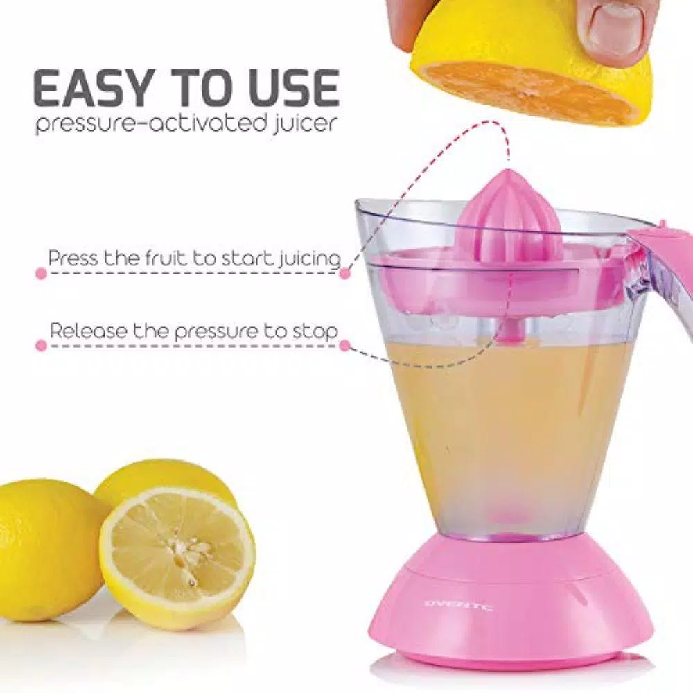 Ovente 34 oz. Electric Citrus Juicer, 25W Motor, Pink