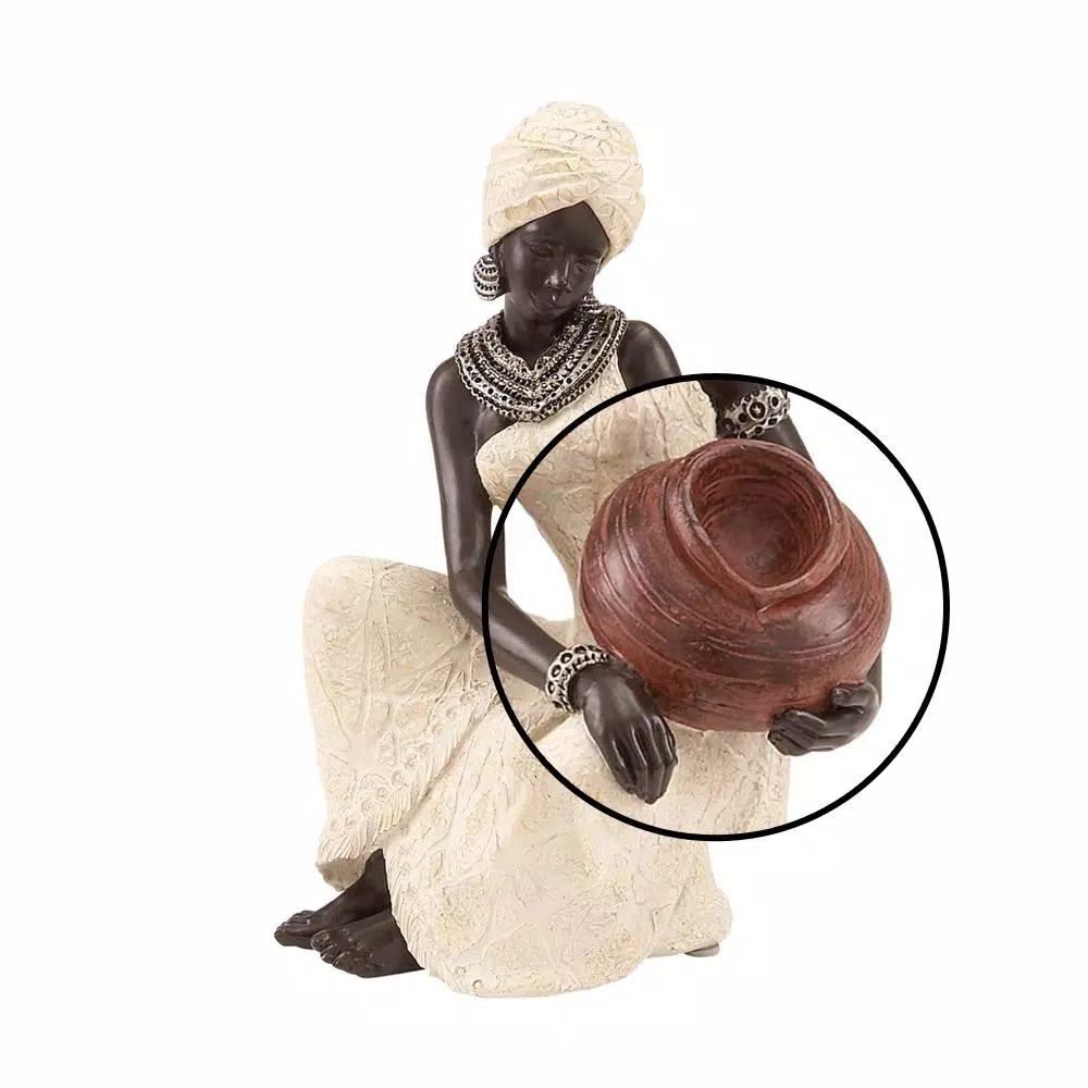 LITTON LANE Globe Trotter 10 in. African Woman Decorative Figurine - Textured Ebony, Beige, and Silver Polystone Sculpture