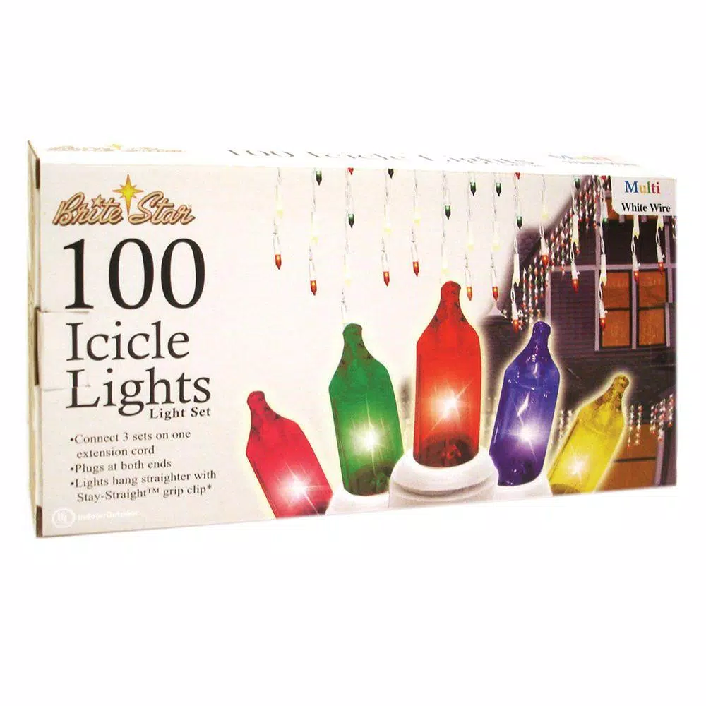 Unbranded Brite Star 100-Light Multi-Color Icicle Lights, 2-Pack, White Wire
