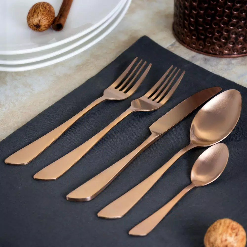 MegaChef Gibbous 20-Piece Rose Gold Matte Stainless Steel Flatware Set, Service for 4