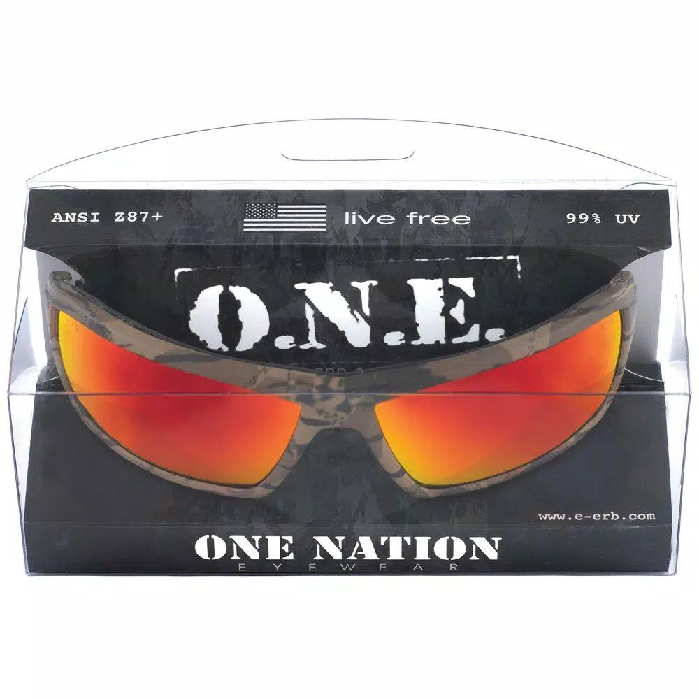 ERB Live Free Camo Safety Glasses with Red Mirror Polycarbonate Lenses
