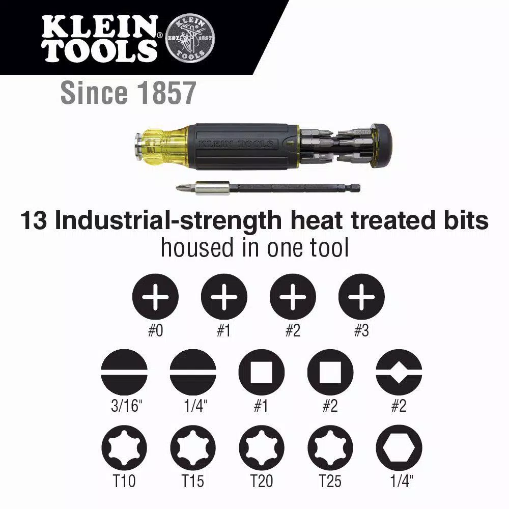 Klein Tools 14-in-1 Multi-Bit Adjustable Length Screwdriver with Impact Rated Blade