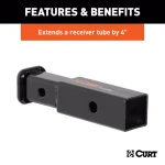 CURT Receiver Tube Adapter, 2" to 1-1/4" Shank, 4" Extension, 3,500 lbs. GTW thumbnail 3