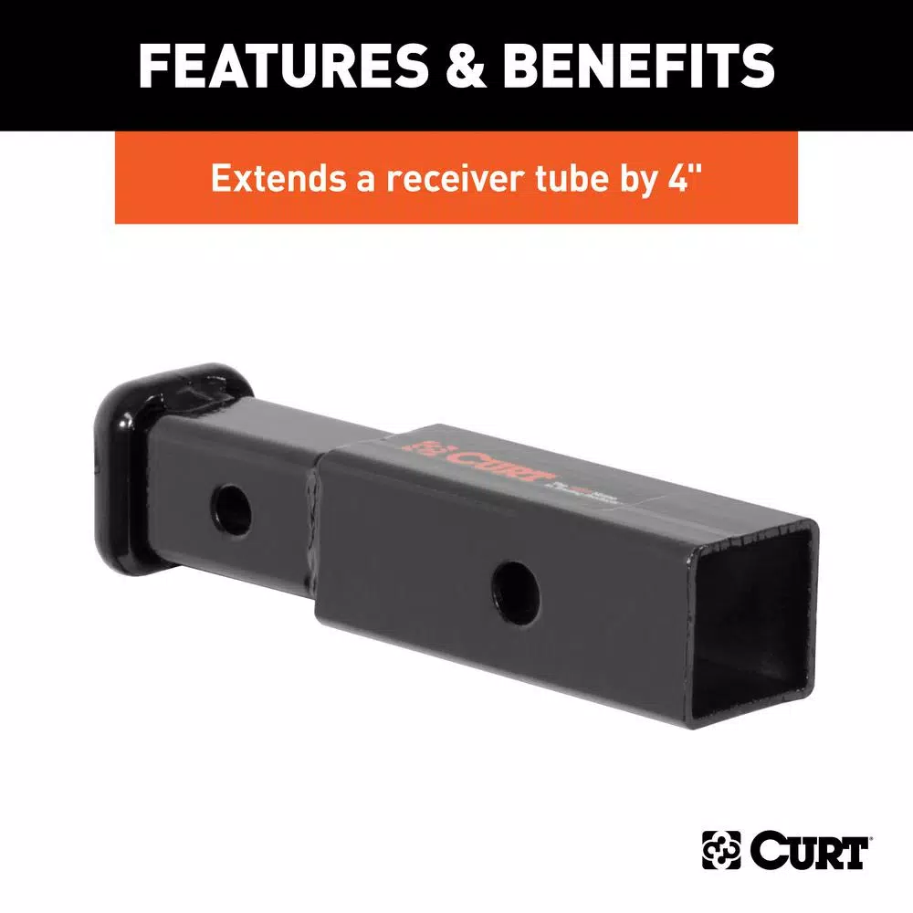 CURT Receiver Tube Adapter, 2" to 1-1/4" Shank, 4" Extension, 3,500 lbs. GTW