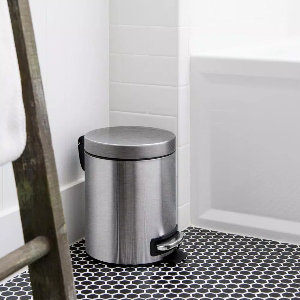 StyleWell 1.3 Gal. Stainless Steel Round Step On Trash Can with Soft Close Lid