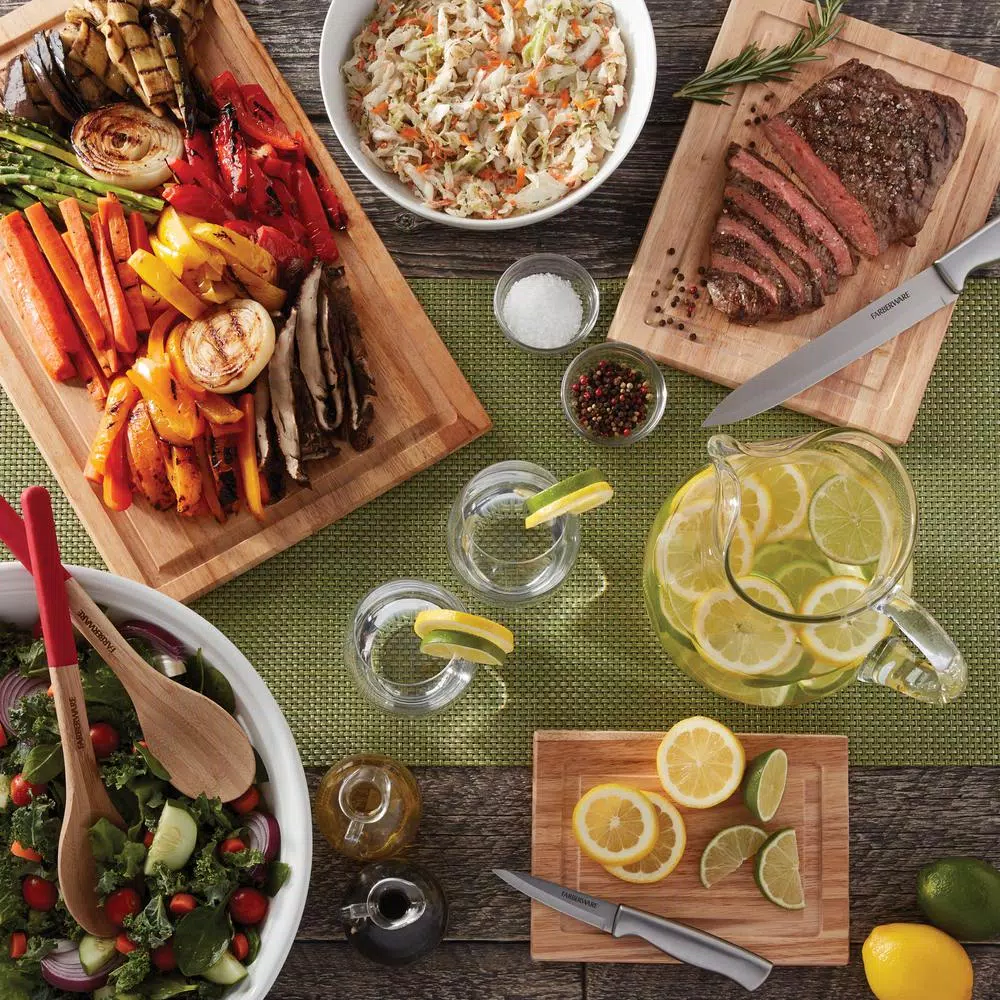Farberware 3-Piece Hardwood Cutting Board Set with Drip Grooves