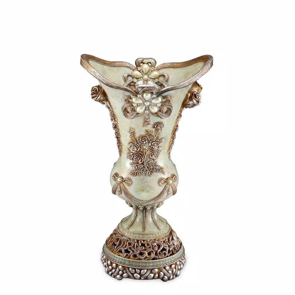 Ok Lighting Vintage Rose Celadon Polyresin Decorative Trumpet Vase