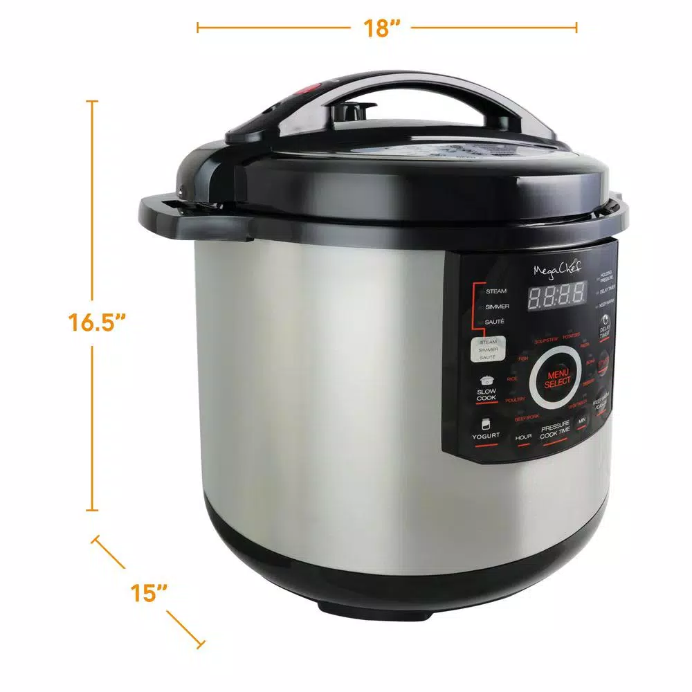 MegaChef Mega Chef 12 Qt. Digital Electric Pressure Cooker with 15 Presets, Black and Silver