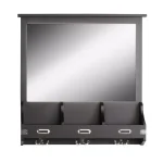 Kate and Laurel Stallard Black Multi-Function Wall Mirror Memo Board with Hooks and Pockets thumbnail 2