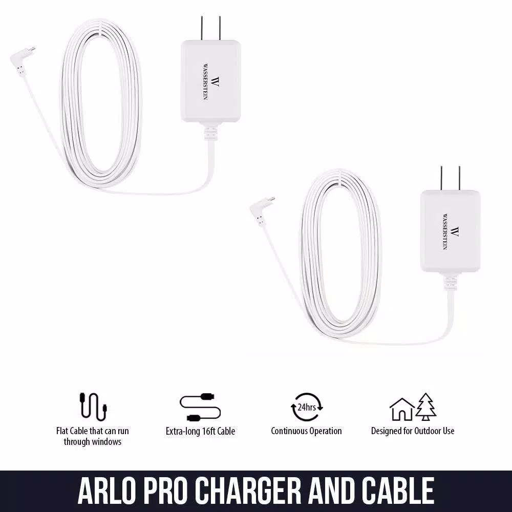 Wasserstein Weatherproof Quick Charge 3.0 Power Adapter for Arlo Pro, Pro 2 & Go (16 ft, 2-Pack, White)