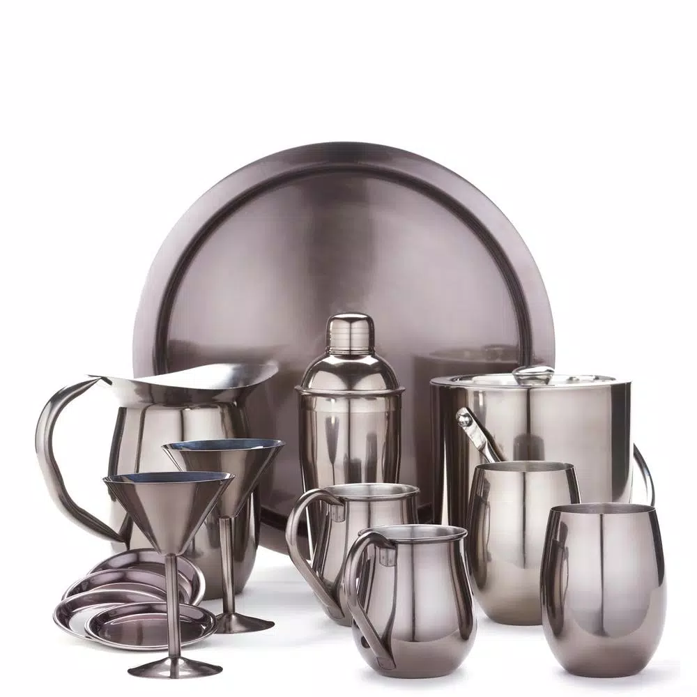Old Dutch 16 in. Gunmetal Stainless Steel Round Serving Tray