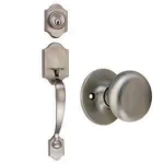 Design House Sussex Satin Nickel Entry Door Handleset with Cambridge Knob and Single Cylinder Deadbolt thumbnail 1