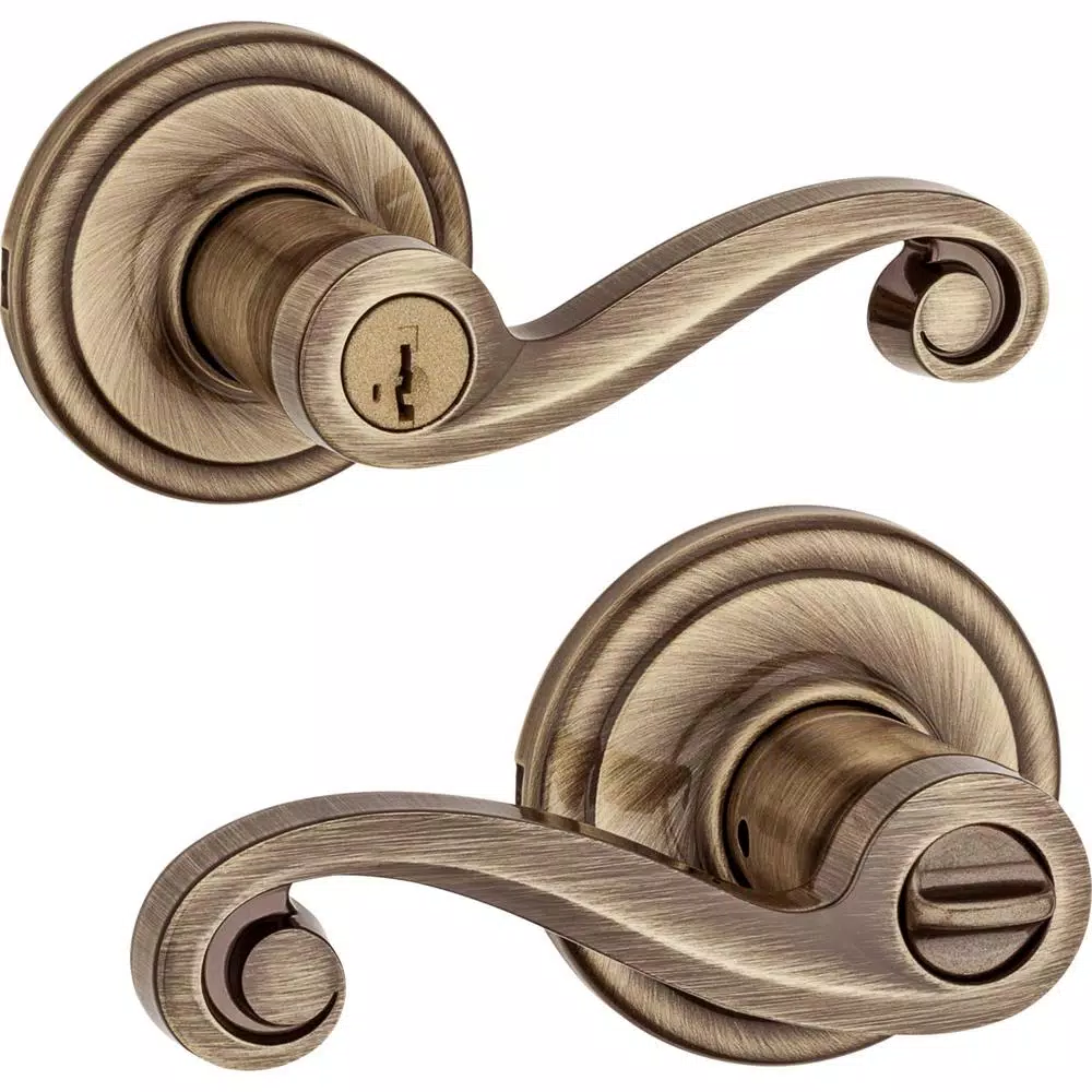 Kwikset Lido Antique Brass Keyed Entry Door Lever with SmartKey Security