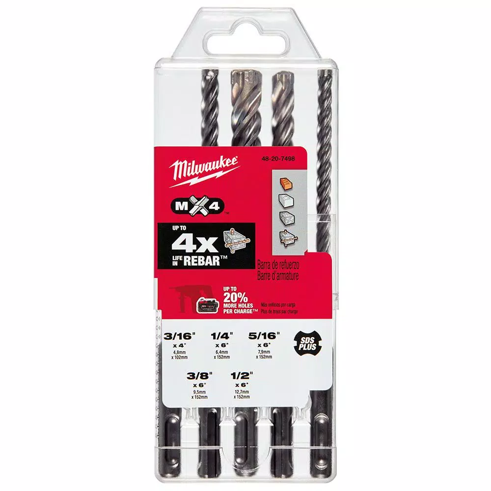 Milwaukee MX4 4-Cutter SDS-Plus Carbide Hammer Drill Bit Kit, 5-Piece