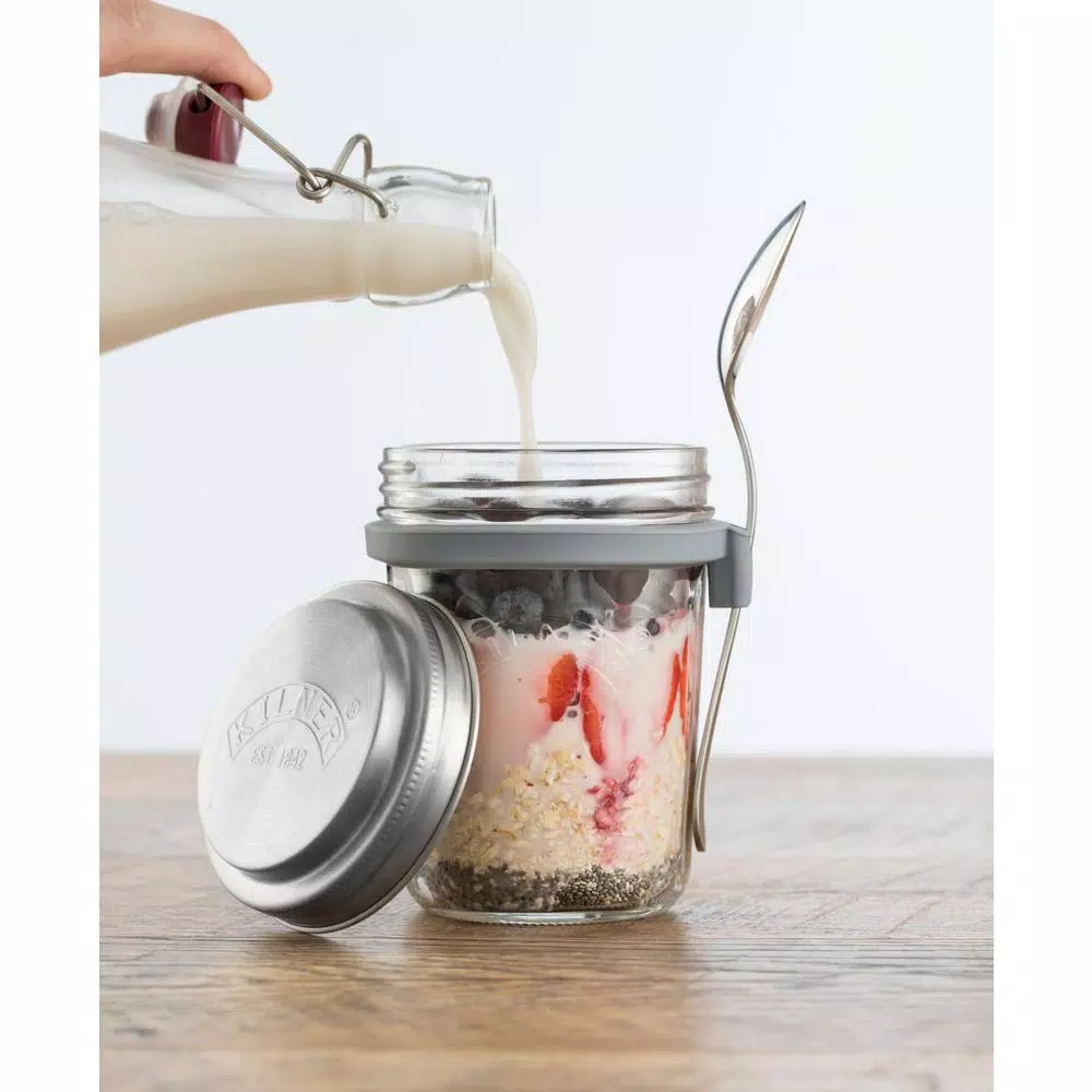 Kilner 0.35L Breakfast Jar Set - 2 Wide Mouth Glass Jars with Measuring Lid and Spoon