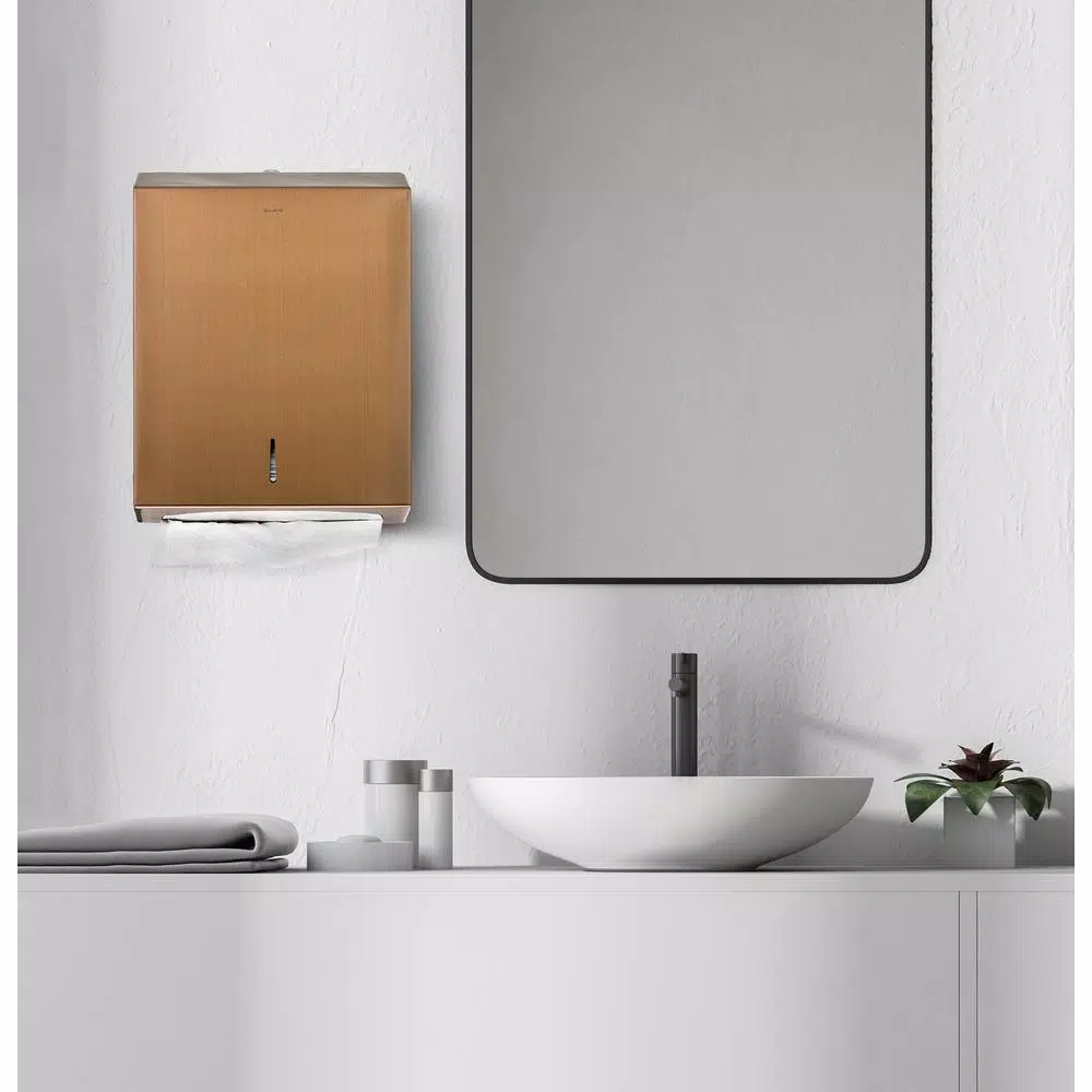 Alpine Industries Brushed Copper Stainless Steel C-Fold & Multi-Fold Paper Towel Dispenser