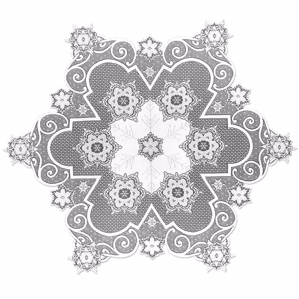 Heritage Lace Snowflake 47 in. White Floral Polyester Round Table Topper