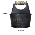 Benzara Dark Gray Iron Toilet Caddy with Wooden Handles and Embossed Tiolette Text thumbnail 5