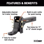 CURT Adjustable Channel Hitch Ball Mount, 2" Shank, 1" Ball Hole, 6,000 lbs Capacity thumbnail 6