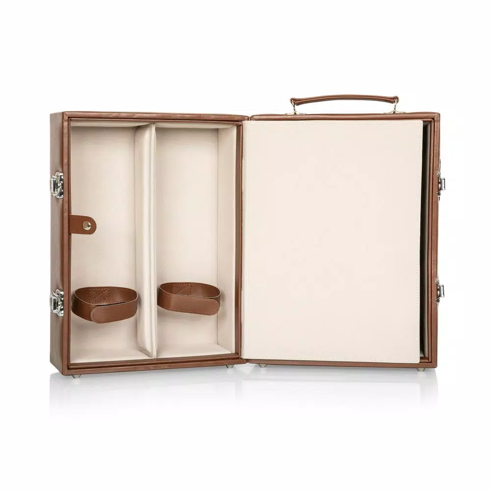 Picnic Time Manhattan Portable Cocktail Case - Mahogany Brown Leatherette Martini Set with Stainless Steel Accessories