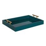 Kate and Laurel Lipton Teal Decorative Mid-Century Modern Tray with Gold Metal Handles thumbnail 1