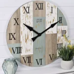 FirsTime 27 in. Timberworks Oversized Wall Clock - Rustic Distressed Wood & Teal thumbnail 1
