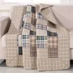 Unbranded Oxford Multi Quilted Cotton Throw, Reversible Plaid Patchwork Design thumbnail 1