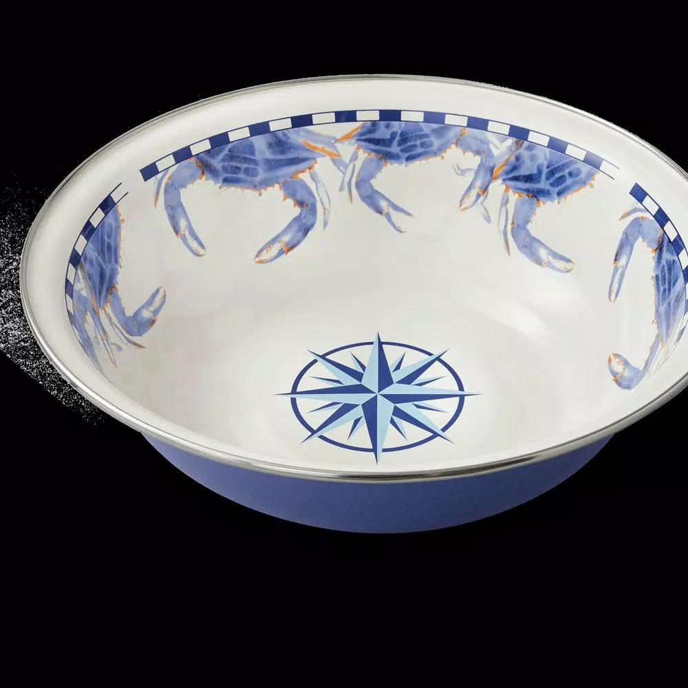 Golden Rabbit Blue Crab 4 Qt. Enamelware Round Serving Bowl