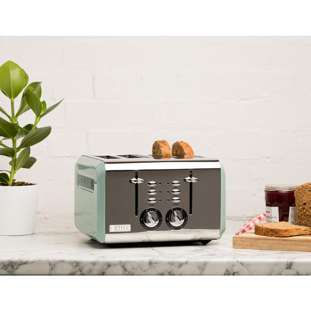 Haden Cotswold 4-Slice Wide Slot Retro Toaster, 1500W, Sage Green