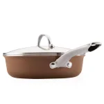 Ayesha Curry Home Collection 3 Qt. Aluminum Nonstick Saute Pan with Glass Lid, Brown Sugar thumbnail 4