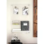 LITTON LANE Silver Acrylic Memo Board with Wire Basket and Pen Holder - Modern Wall Mounted Organizer thumbnail 1
