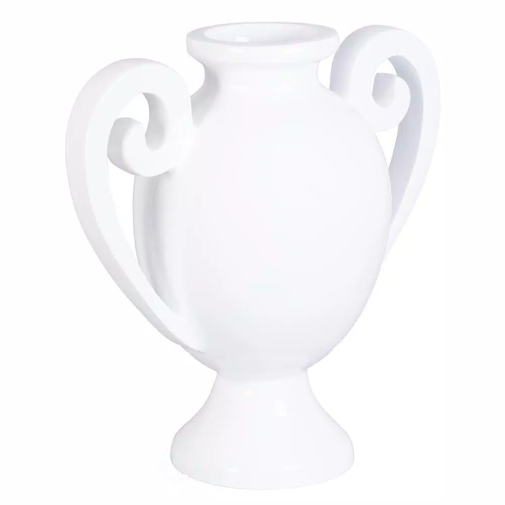 Uniquewise 20 in. White Gloss Amphora Style Modern Fiberglass Centerpiece Vase