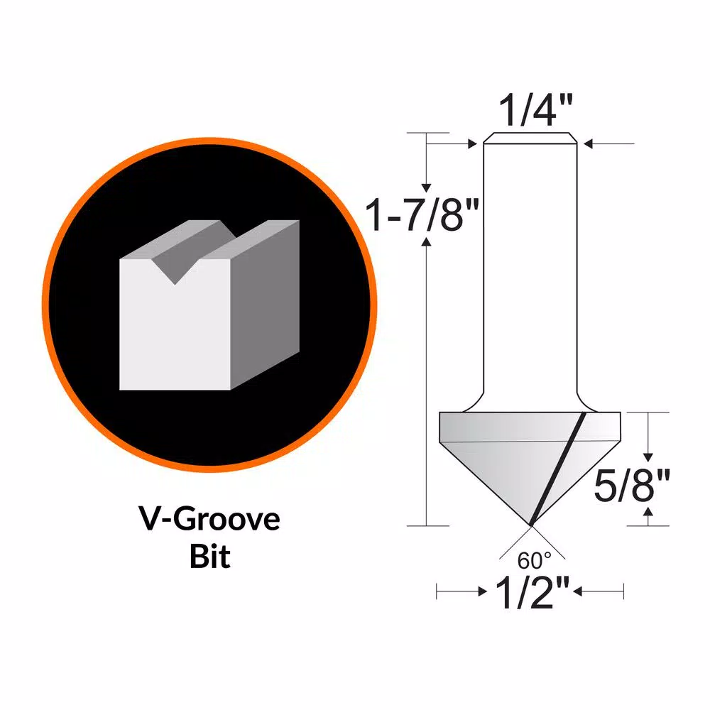 WEN 1/2 in. V-Groove Carbide Tipped Router Bit, 1/4 in. Shank