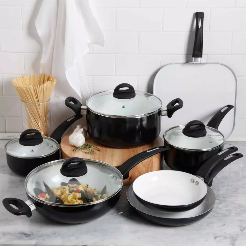 Oster Herstal 11-Piece Aluminum Ceramic Nonstick Cookware Set, Black