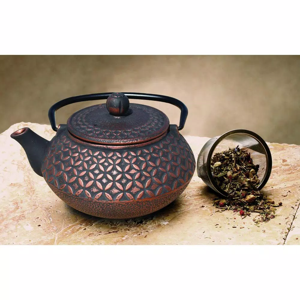 Old Dutch Amai Cast Iron Tetsubin Teapot - Black and Copper - 3 Cup / 23 oz