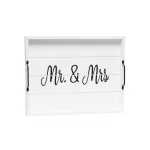 Elegant Designs White Wash Wooden Decorative Serving Tray with Black Metal Handles - Mr. and Mrs. Farmhouse Style thumbnail 7