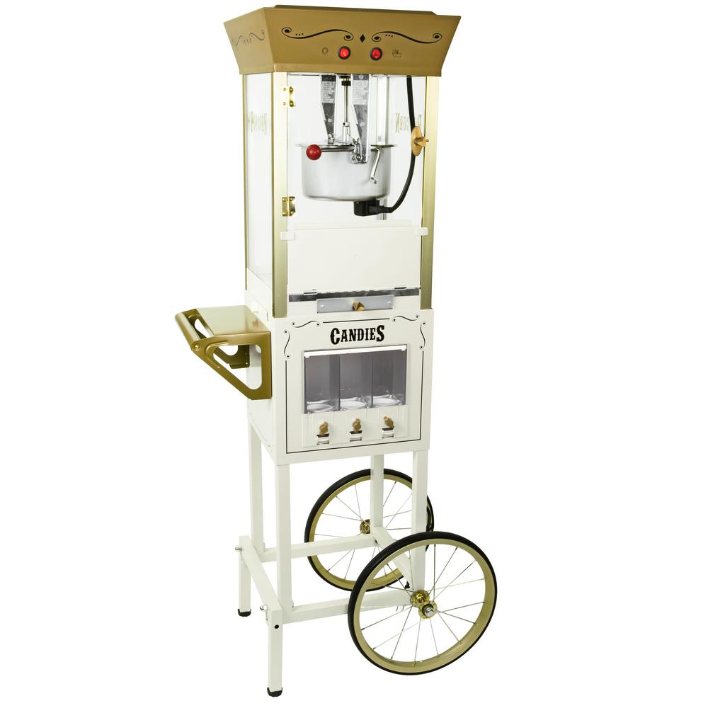 Nostalgia 600W 8 oz. Ivory Popcorn Machine with Cart and Candy Dispenser