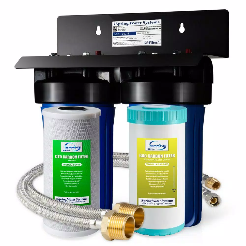 iSpring US21B 2-Stage Heavy Duty Undersink Water Filtration System with Premium Carbon Filters