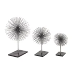 LITTON LANE Set of 3 Metal Starburst Sculptures with Stand - Silver and Black Iron Wire Decor thumbnail 2