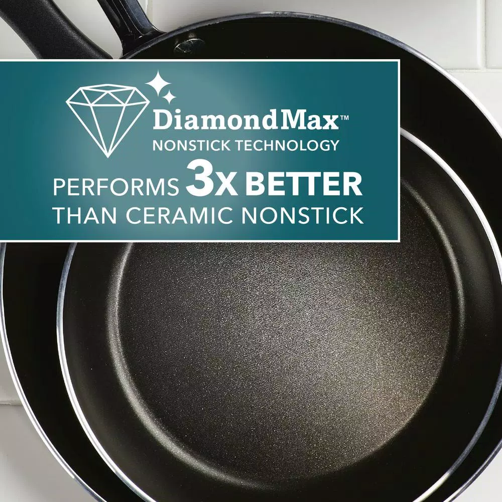 Farberware Cookstart 15-Piece DiamondMax Nonstick Aluminum Cookware Set, Black