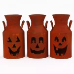 Gerson Rustic Metal Jack-O-Lantern Milk Can Luminaries, Set of 3 thumbnail 1